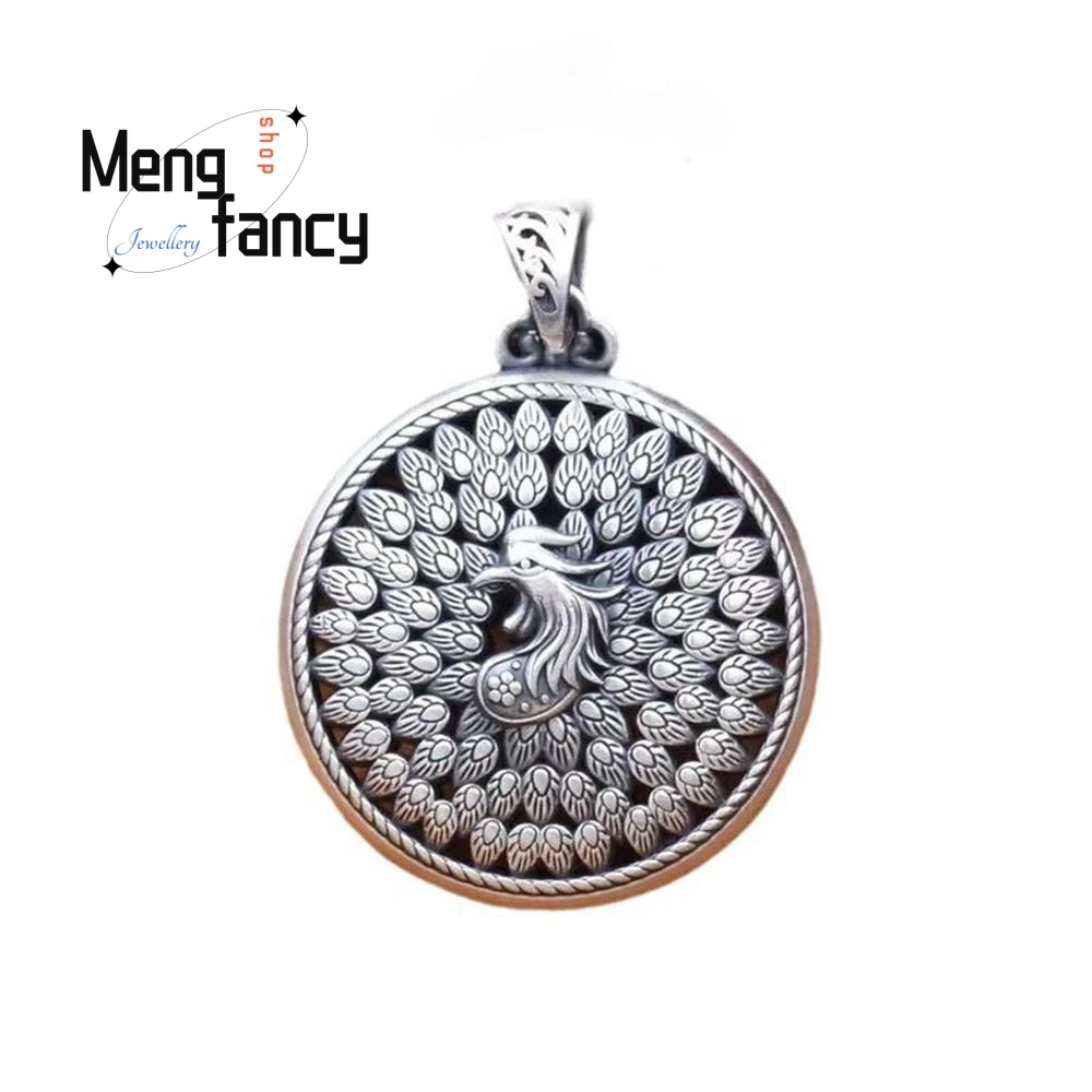 Ethnic Vintage Style Peacock Vintage Sterling Silver Pendant Exquisite Elegant Simple High-grade Fashion Jewelry Holiday Gifts