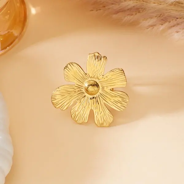 Edelstahl-Ringset im Luxus-Stil mit verstellbaren Blumen- und Seesternmotiven für Damen, stapelbar, für Urlaub am Meer, Party-Schmuck-Accessoires – Detail 5