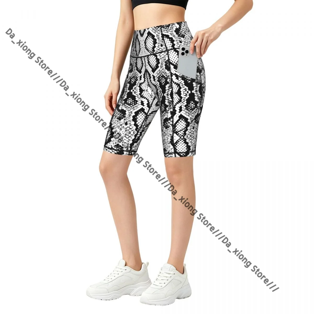Ladies Yoga Shorts Snake Skin Scales Texture Breathable Gym Running Workout Pants