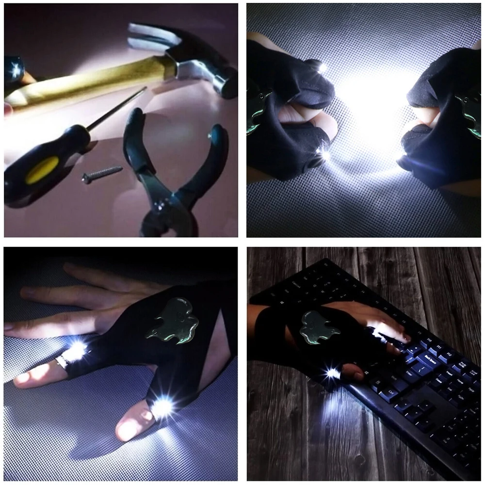 LED Gloves Finger Lamp USB Rechargeable Magic Strap Hands Free Gloves Flashlight Outdoor Waterproof Rescue Repair Night Lighting