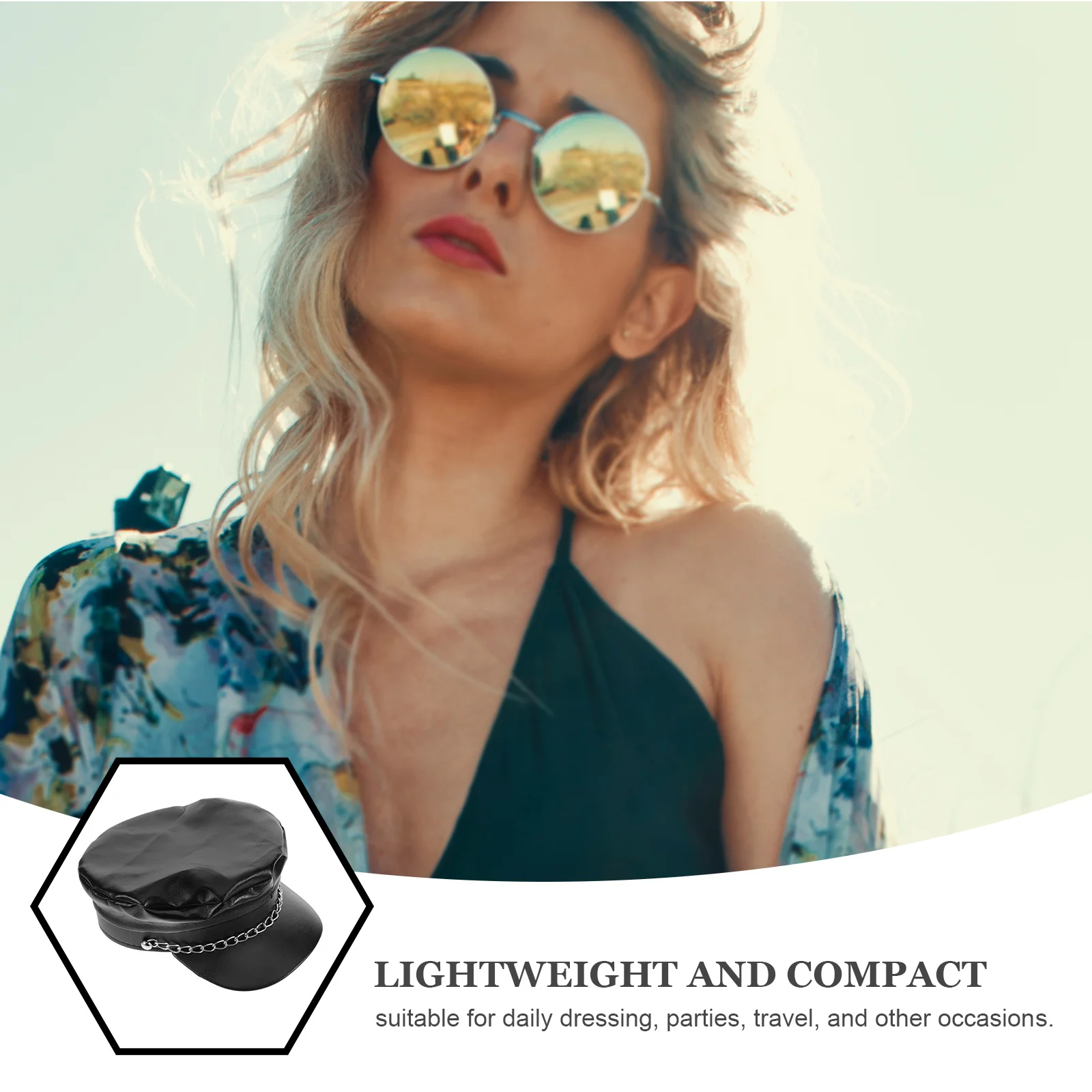 Gorra azul marino Vintage Pu sombrero de copa plano cadena de hierro hombres mujeres marinero yate capitán accesorio Baker Boy boina