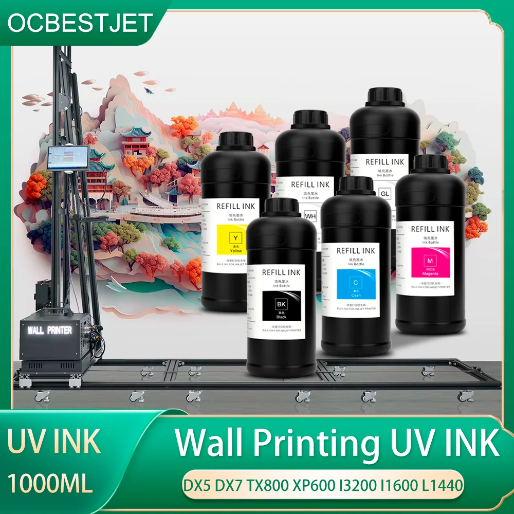 1000ML Wall Printing UV Ink for Epson i3200 DX5 DX7 TX800 XP600 Printhead For Ground Printing Glass Ceramic Latex Paint Wall
