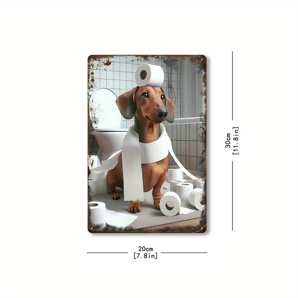 2D Flat - Whimsical Dachshund Bathroom Metal Sign - 20.32x30.48 cm Vintage Wall Art, Reusable Iron Decor with Humorous Dog view 5