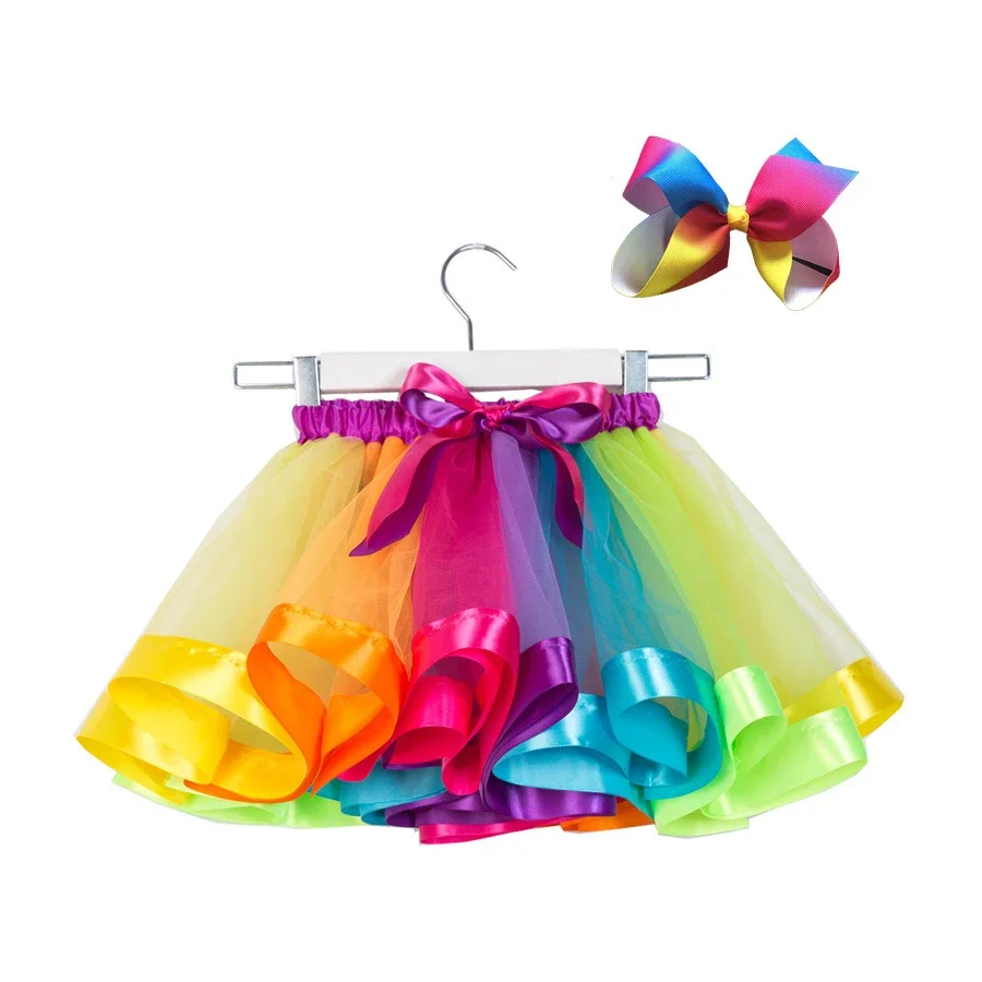 2024 New Tutu Skirt Baby Girls Clothes 12M-8Y Colorful Mini Pettiskirt Kids Party Dance Rainbow Tulle Skirts Children\'s Clothing