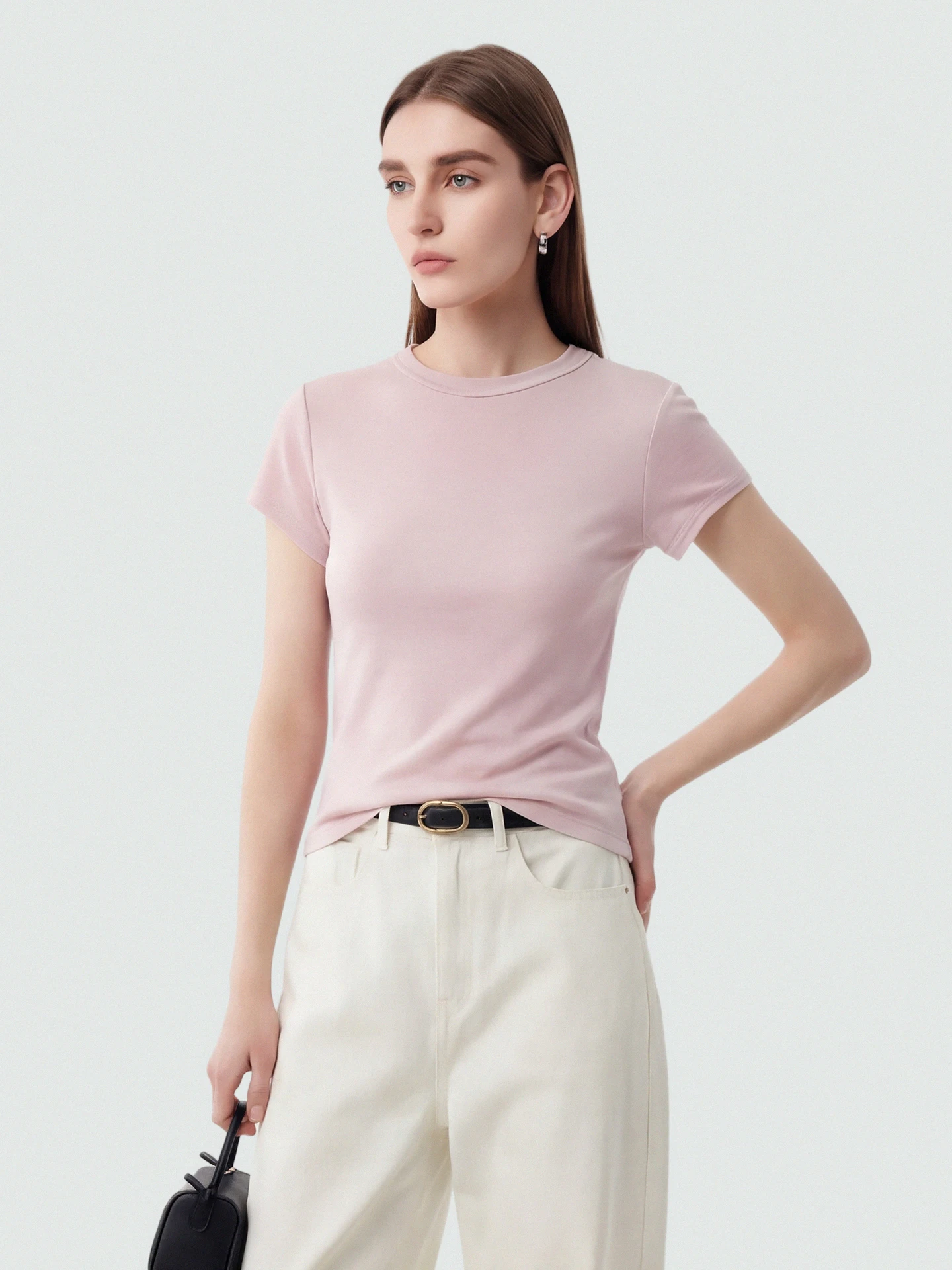 

SueM Modal Cashmere Slim Fit Short Sleeve round Neck T-Shirt Women's Soft Cozy Shoulder Wrap Base Layer Top Spring 2026