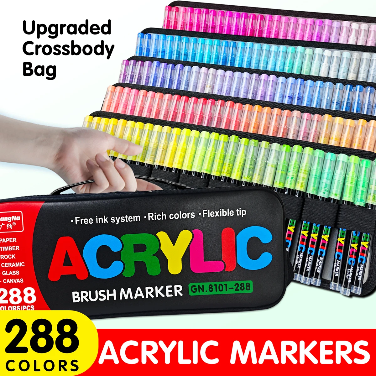 240/288 kleuren set acrylverf markers borstelpunt, professioneel voor rots, stof, festivalcadeau doe-het-zelf kunstpennen met opbergtas - afbeelding 2