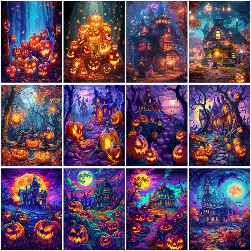 

CHENISTORY DIY Pictures By Number Halloween Pumpkin Kits Hand Painted Art Painting By Numbers Drawing On Canvas Home Decor