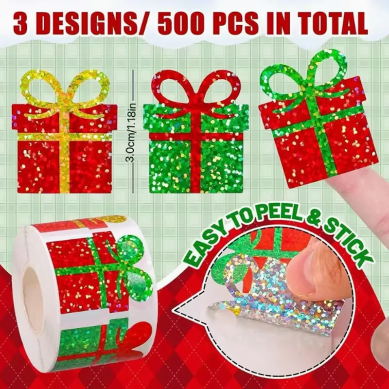 Colorful laser Christmas tree stickers - Waterproof decorative stickers for Christmas gifts - Gift packaging decoration stickers