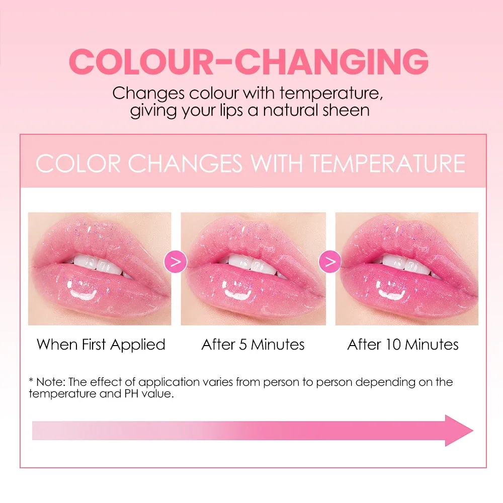 Temperature Color Changing Lip Gloss with Fine Glitter, Soft Silicone Brush, Wear Alone or Layer Over Lipstick