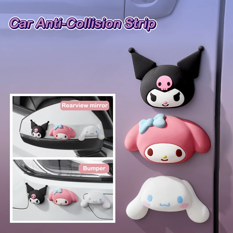 Sanrio Kuromi Car Door Anti-collision Pad Strip Kawaii My Melody Cinnamoroll Shock Absorbing Cushion Rearview Mirror Protector