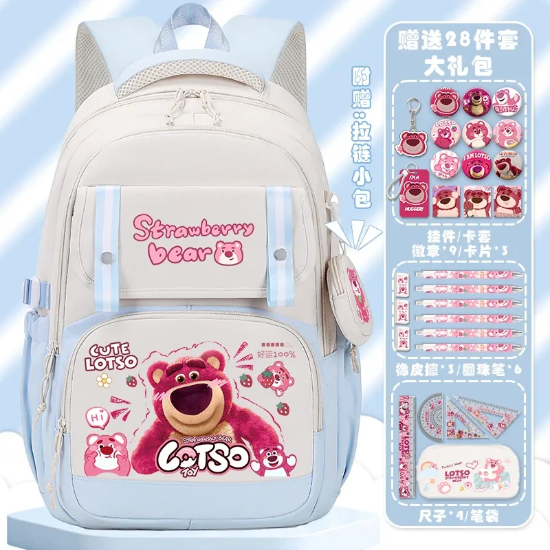 Sanrio-mochila escolar de oso de fresa para niños, mochila ligera informal de dibujos animados de gran capacidad para estudiantes, nueva