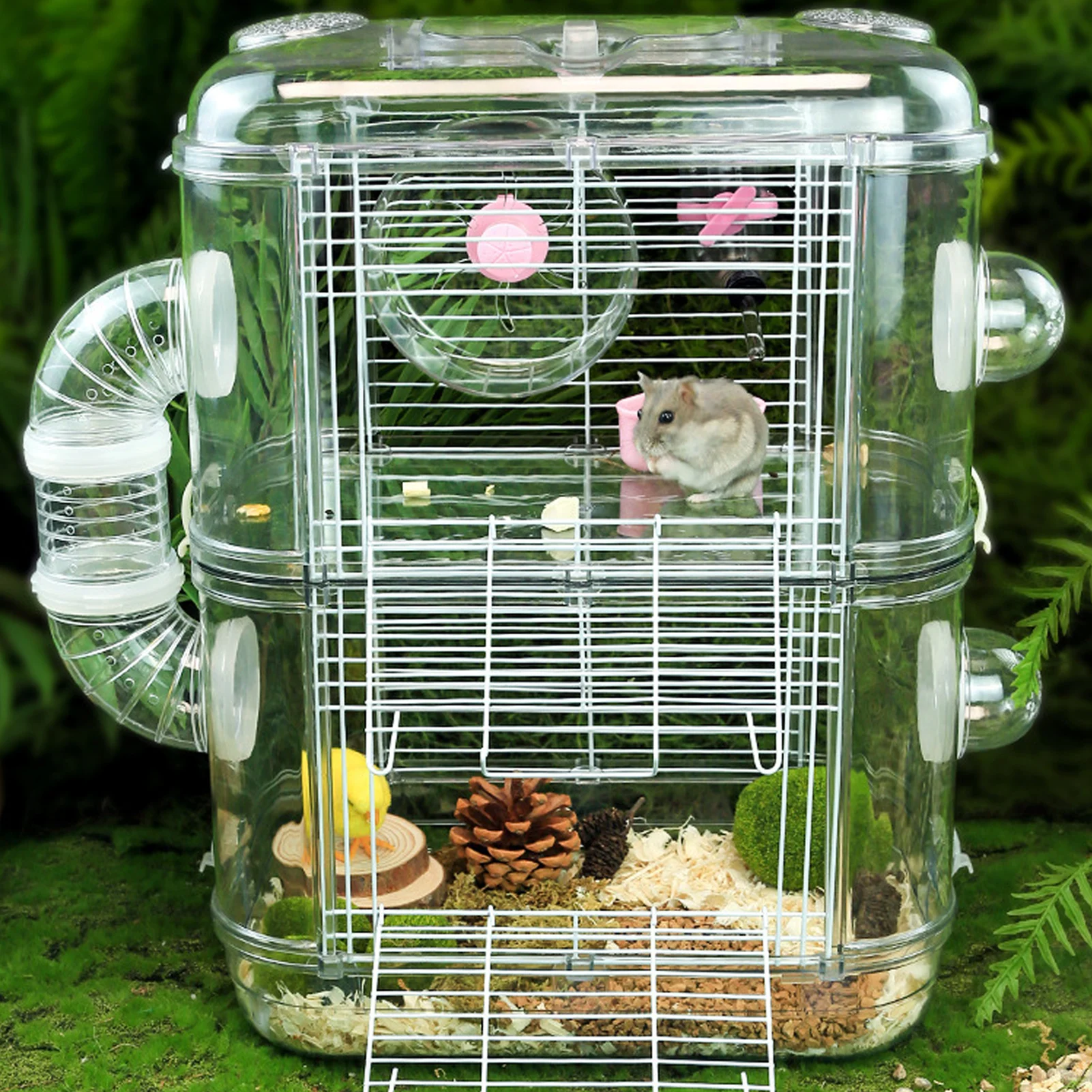 Wire Hamster House Water Bottle Running Wheel Fun Tunnel Hamster Cage Easy To Clean Interactive Fixed Buckle for Small Animal