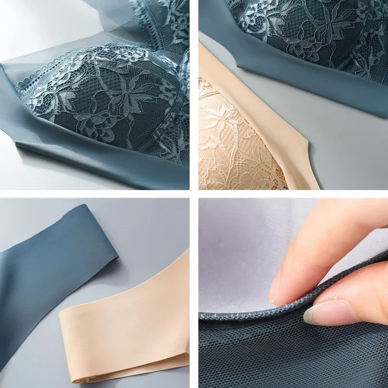 FallSweet 5 قطعة مجموعة حمالة صدر من الدانتيل للنساء من الحرير الجليدي عميق على شكل حرف V ملابس داخلية شفافة للأم مقاس كبير ملابس داخلية مريحة