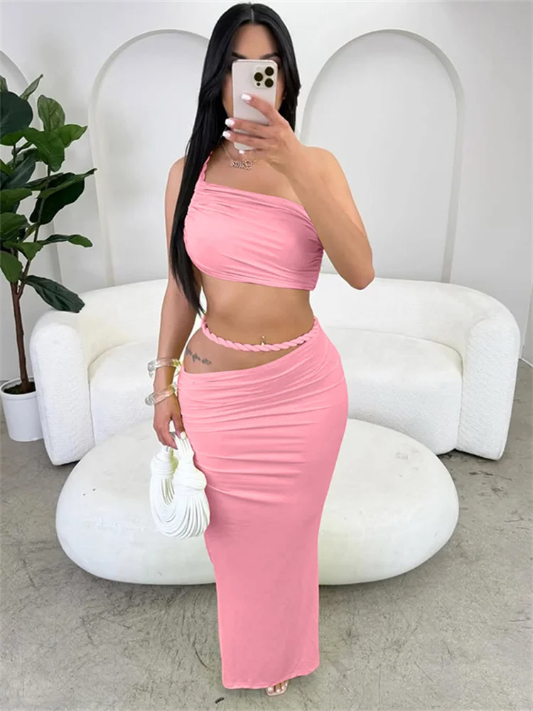 

Nibber, комплект из 2 предметов для пляжного отдыха, женский темпераментный нерегулярный косой воротник, бандажный топ с открытой спиной + юбки с рюшами, летний трендовый костюм