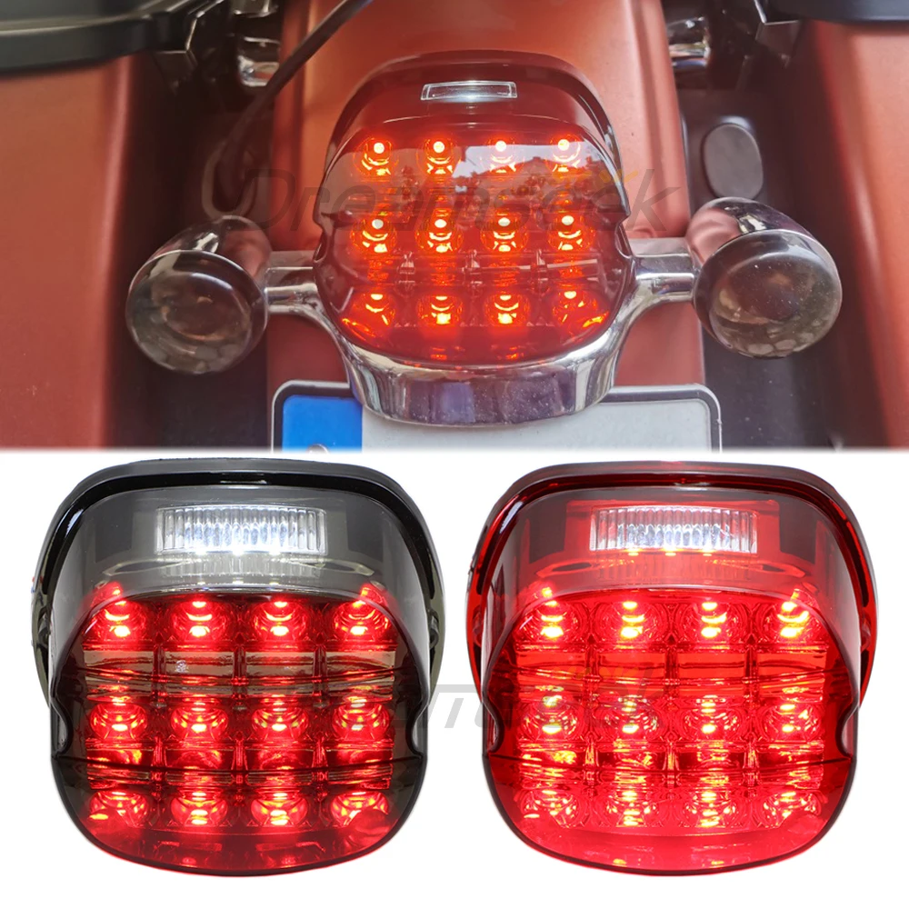 Motorcycle LED Tail Rear Light for Harley Touring Road King Dyna Softail Driving Brake License Plate Lamp Smoke / Red Lens