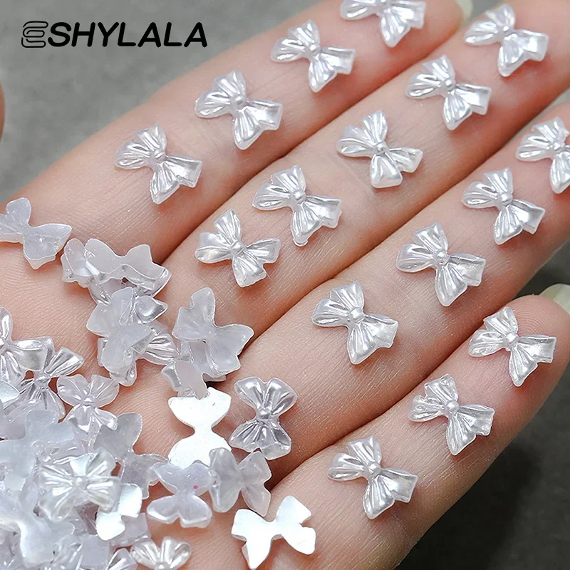 50Pcs White Ribbon Parts Ribbon Decorations For Nail Charms Flat Back Nail Figures Tie Resin For DIY Charms Manicure Accessories