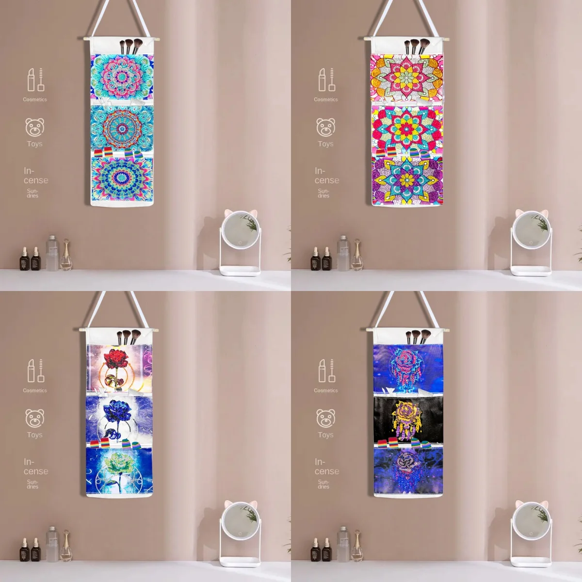 1 set di borse portaoggetti fai da te Mandala Diamond Art, borse appese per pittura con diamanti impermeabili, kit di pittura con diamanti murali