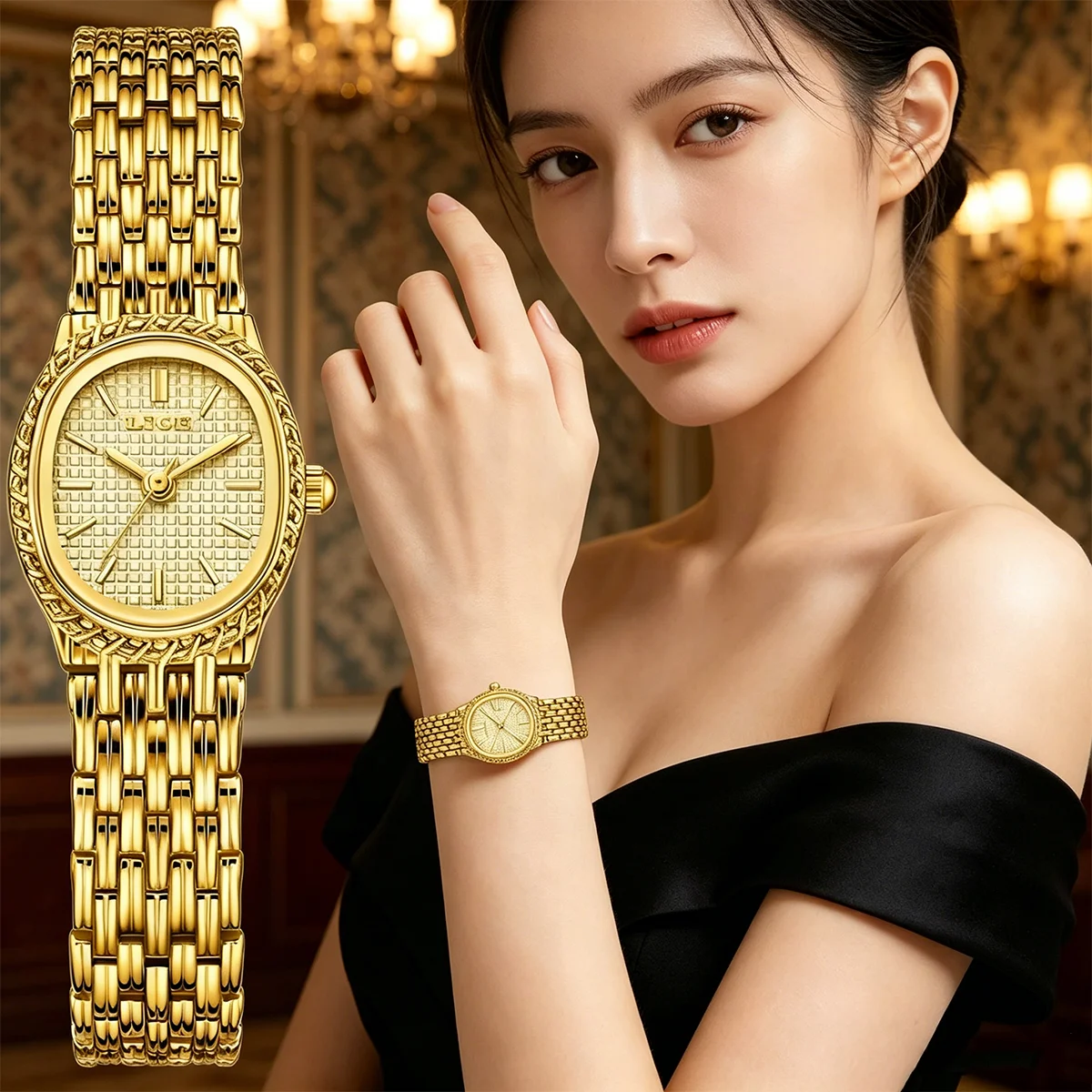 LIGE 2026 Quartz Woman Watches Classic Luxury Simple Dial Waterproof Ladies Bracelet Elegant Women's Wristwatch Clock Gifts+Box