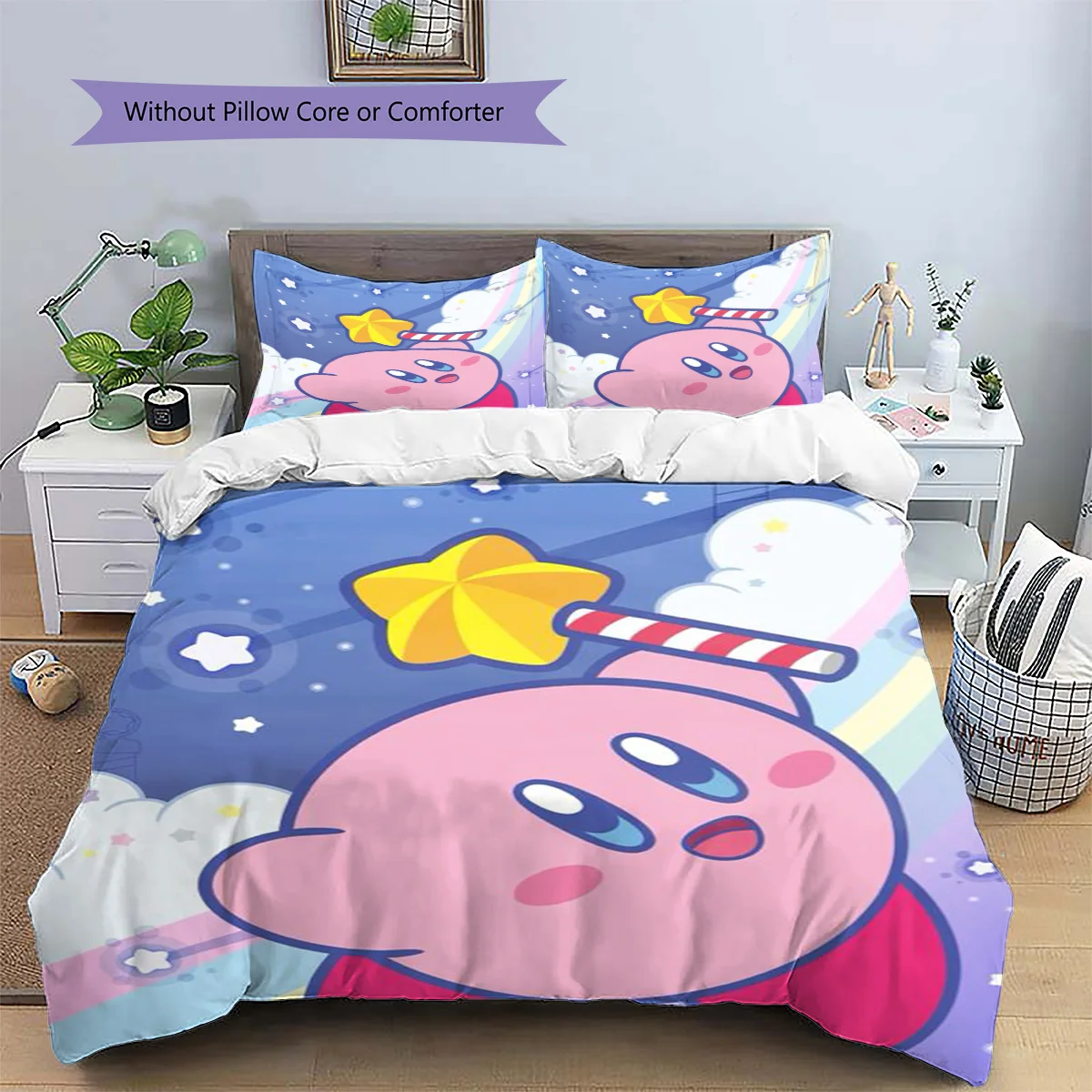 Kirby Patterned Pillowcase & Duvet Cover Set Anime Decorative Stylish Bedding for Bedroom Use Thoughtful Gift.-TING