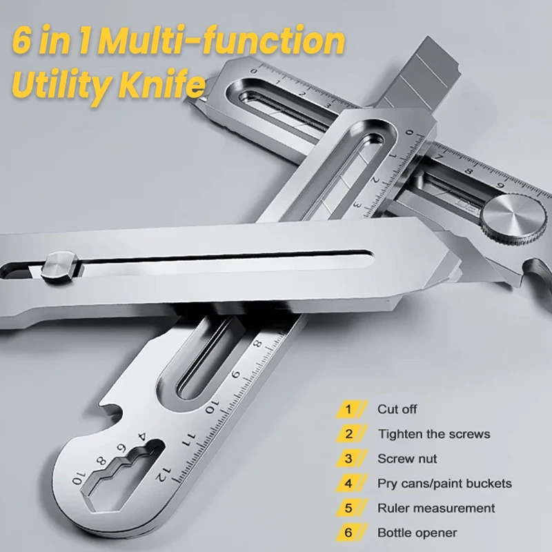 6 In 1 Stainless Steel Knife Retractable Cutter Heavy Duty Waterproof Snap off Cutter Knife Multi-Function Utility Knife Supplie