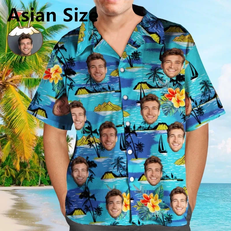 

Custom Face Hawaiian Shirt For Men Summer Trend Personalization 3D Printed Short Sleeve Shirt Funny Gift Loose Breathable Blouse