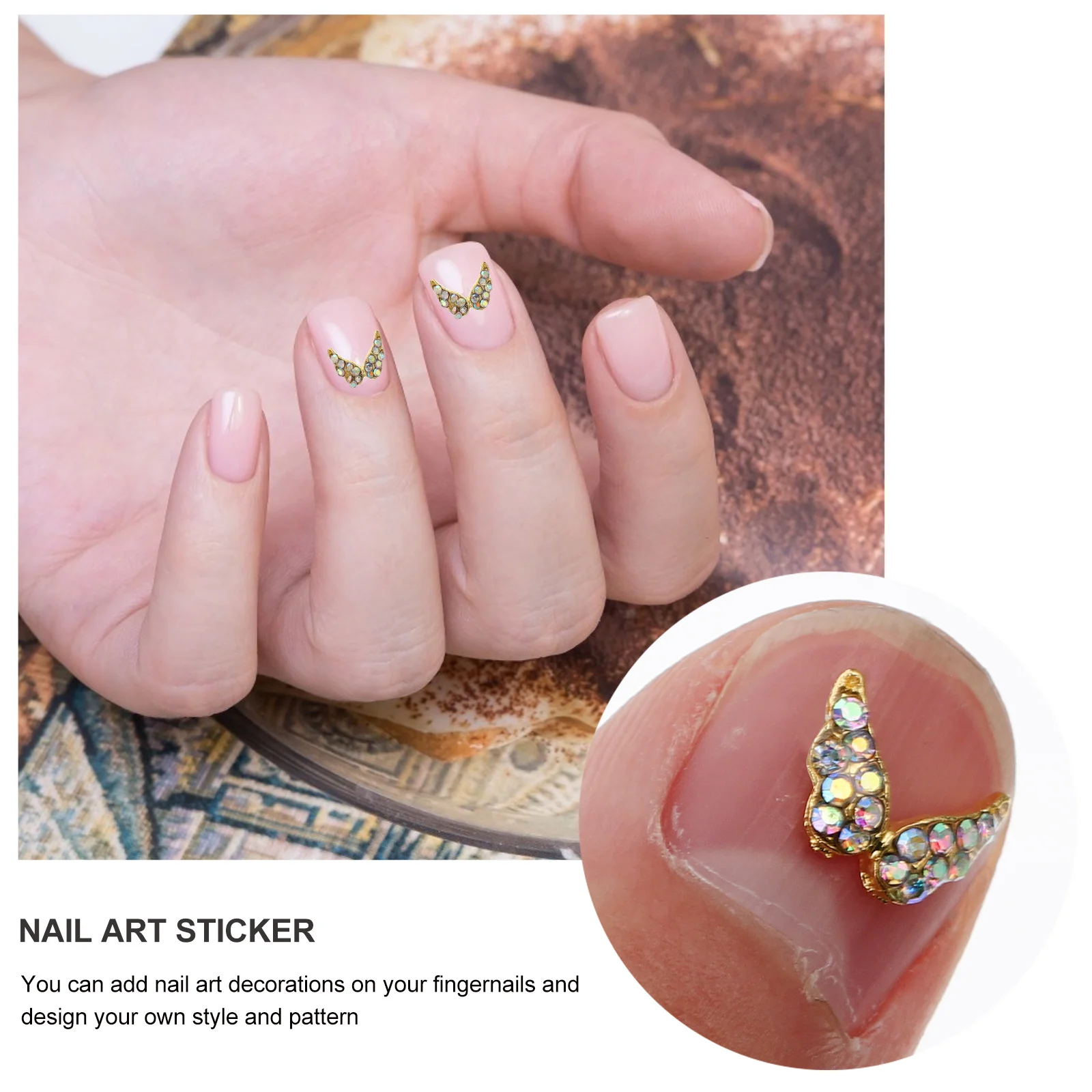 20Pcs Shiny Wing Nail Stickers 3D Decals for Creative Nail Designs Beauty Salon Accessories Wing Rhinestone Manicure Charm