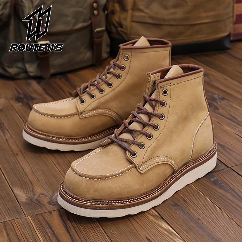 Vintage Men Motorcycle Boots Cowhide Leather Boots High Quality Cow Leather Shoes Desert Boots Work Motorcycle Sneakers EU 35-44