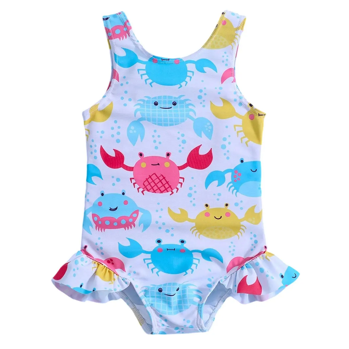 

Toddler Baby Girls Cartoon Crab Print One-piece Swimsuit Straps Sleeveless Ruffles Summer Beach Bathing Suit 3-6M 6-12M 1-5Y