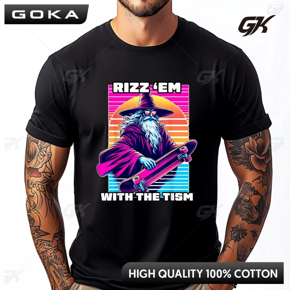 Rizz Em مع التوعية بالتوحد Tism مضحك ميمي جولة قصيرة الأكمام قمم الملابس Camisas دي Hombre زوج مع الجينز