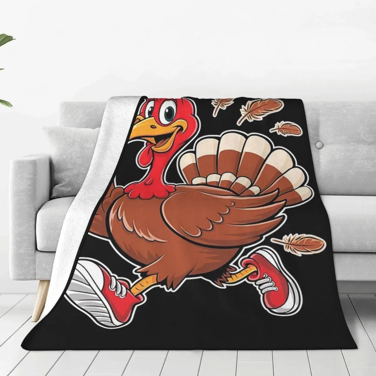 Turkey Trot Sporty Thanksgiving Marathon Trotting Blankets Flannel Sofa Throw Blankets For Home Office Throws Bedspread Quilt