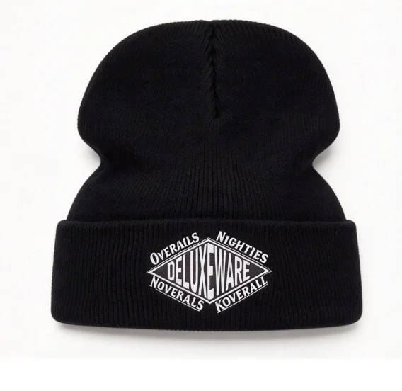 2026 new Vintage Diamond Shape Text Graphic Print Knit Beanie Unisex Street Style Cuffed Winter Skull Cap Warm Knitted Hat