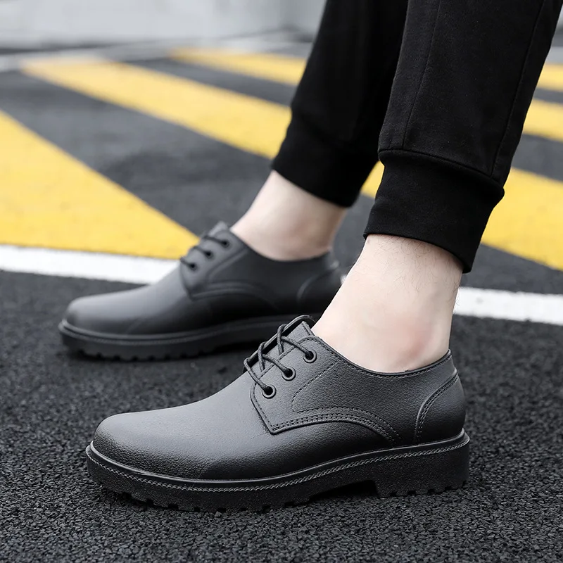 

British Style Men's Low Cut Waterproof Slip-Resistant Work Boots Rain Shoes Wear-Resistant Garage Kitchen Flat Bottom Rubber ...