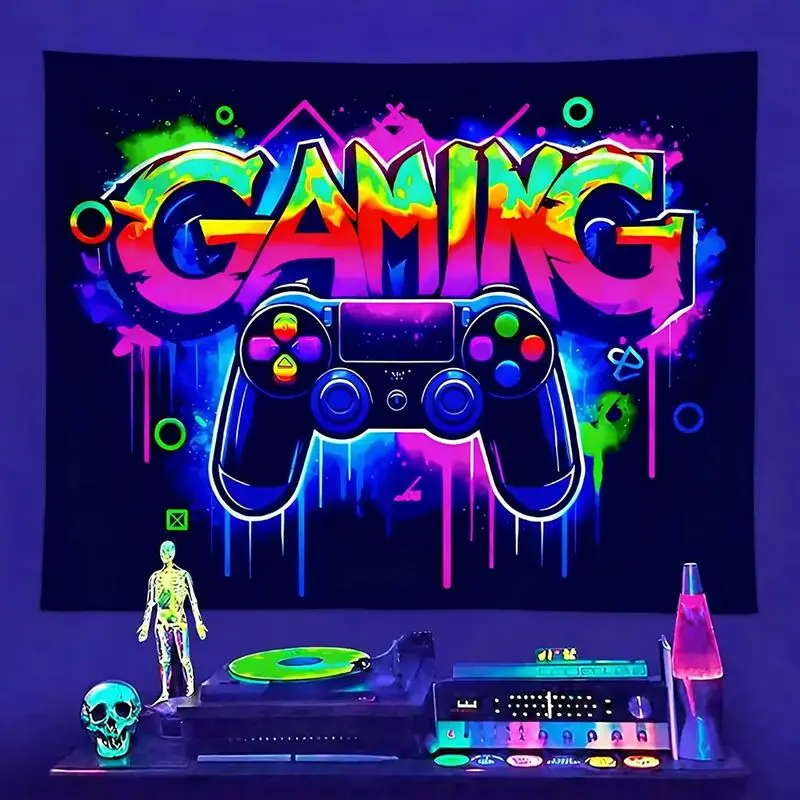 VIKAMA Neon Gaming Tapestry Game Controller Graffiti Print Wall Hanging E-Sport Teen Boy Bedroom Background Cloth