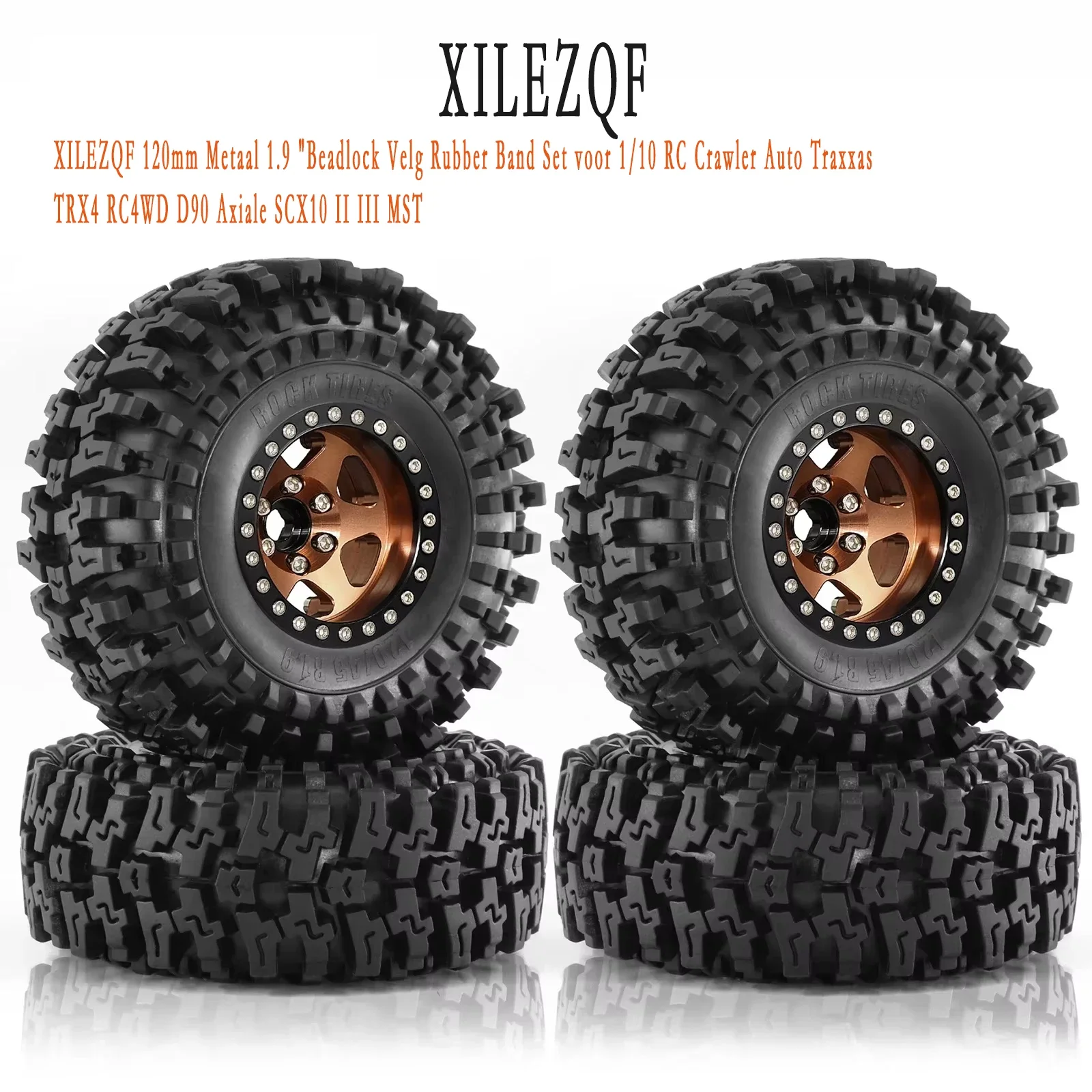 

120mm Metaal 1.9 "Beadlock Velg Rubber Band Set voor 1/10 RC Crawler Auto Traxxas TRX4 RC4WD D90 Axiale SCX10 II III MST