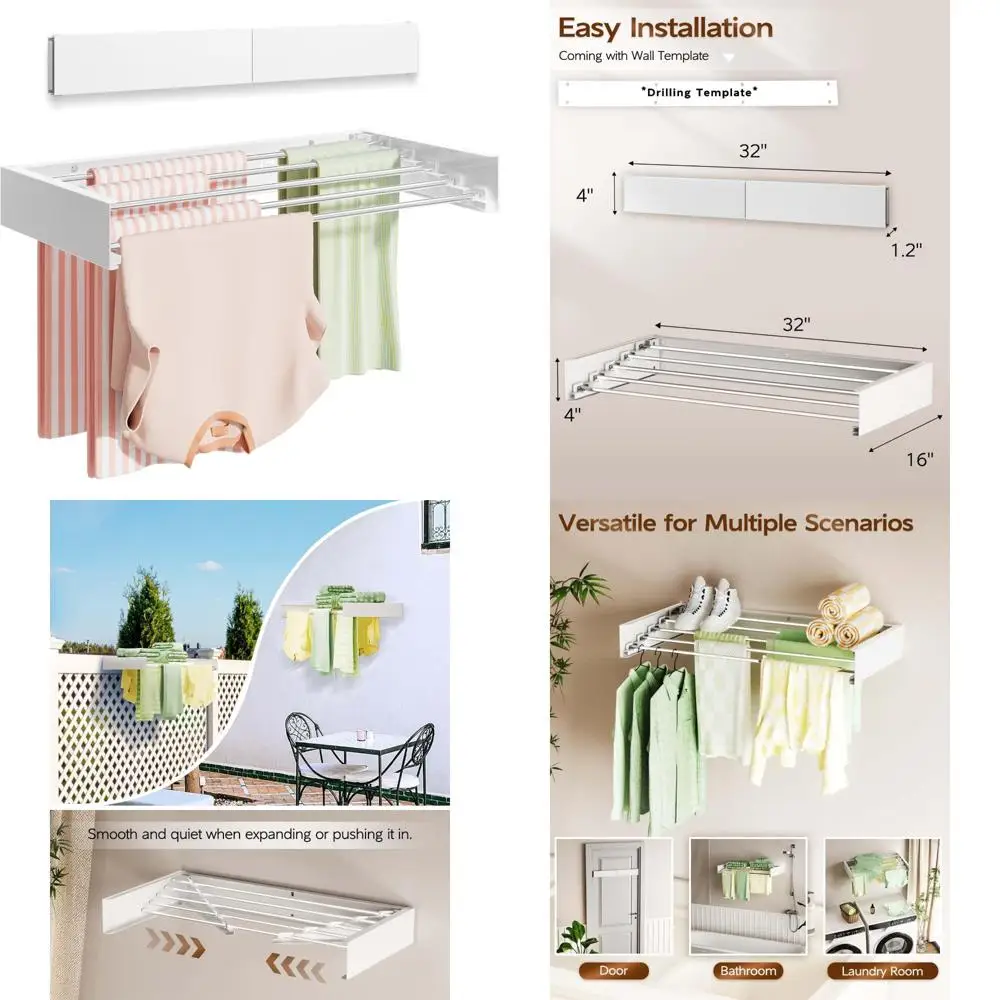 

Складная настенная сушилка для белья и полотенец, 32 места, простая установка с шаблоном в комплекте