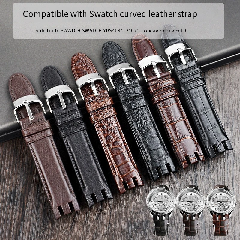 

Ремешок из натуральной кожи для часов Swatch Yrs403 412 402G Series, изогнутый вогнуто-выпуклый воловья кожа, 21 мм, мужской ремешок для часов, аксессуары