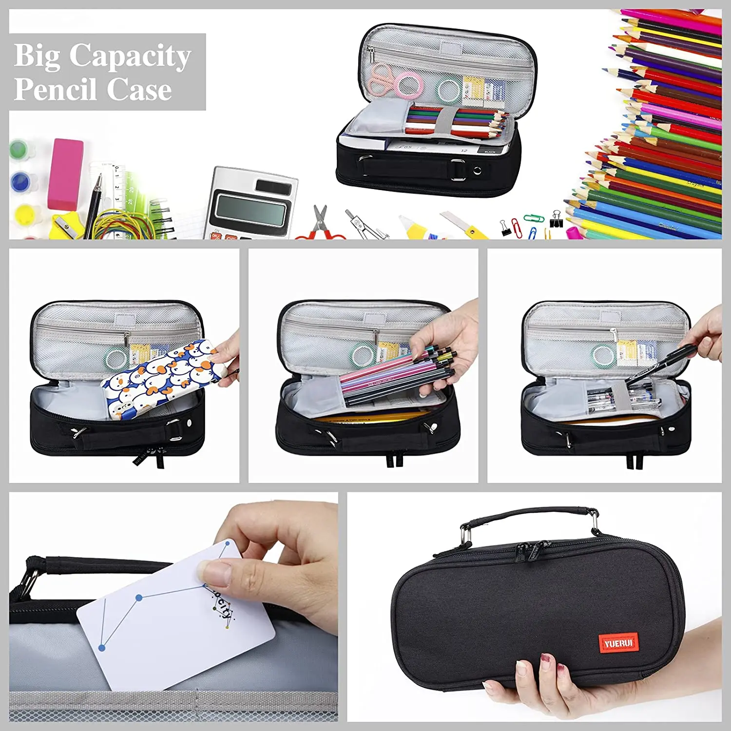 Big Capacity Pen Pencil Storage Bag Multilayer School Pencil Case Canvas Stationery Pen Bag Pouch for Boys Girls School Supplies