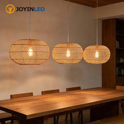 JOYINLED Handwoven Rattan 40CM Pendant Light Simple Natural Lamp Shade Beige for Ceiling Lamp Chandelier Boho Style Hanging Lamp