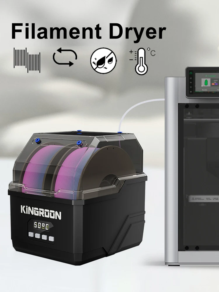 KINGROON Filament-Trockner KR02 Trockenbox 2KG PLA PETG ABS TPU Filament-Trocknung 24 Stunden 360° Heißluft-Heizung, Doppelspulen Neu Schwarz