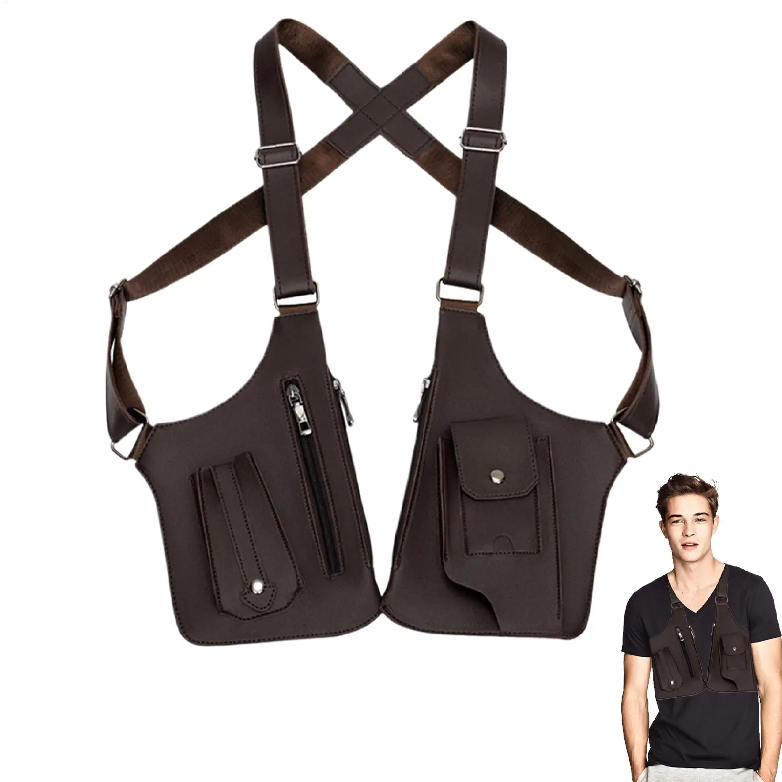 Anti Theft Bag For Men Adjustable Leather Shoulder Bag For Men PU Leather Shoulder Pouch Anti Theft Harness Double Shoulder