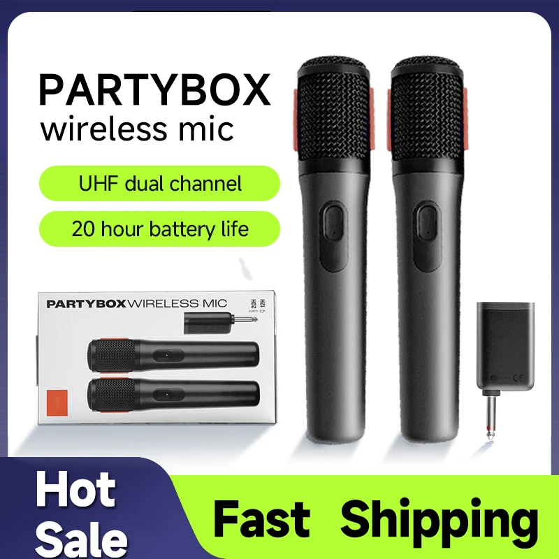 

PartyBox Wireless Mic UHF Fixed Frequency 2 Channels Handheld Mic Micphone For Party Karaoke Professional Church Show Meeting