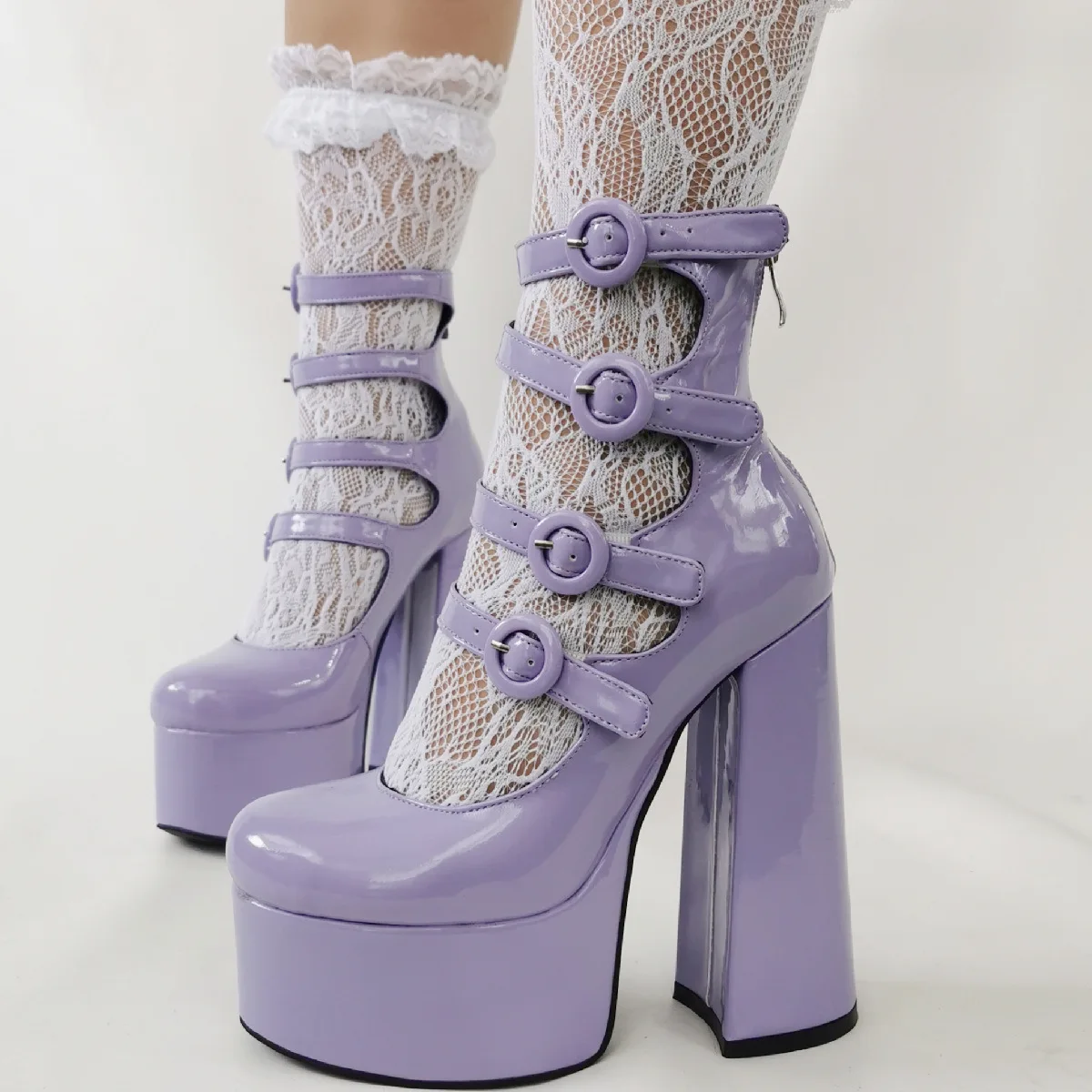 

Cute Purple Buckle European and American Platform thick high heels for Women 2025 New Style shoes women Zapatos mujer