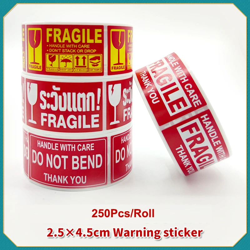 Fragile Warning Sticker 250PCS/Roll Shipping Labels Stickers For Delivery Glass Product Warning Labels Adhesive Mini Papers