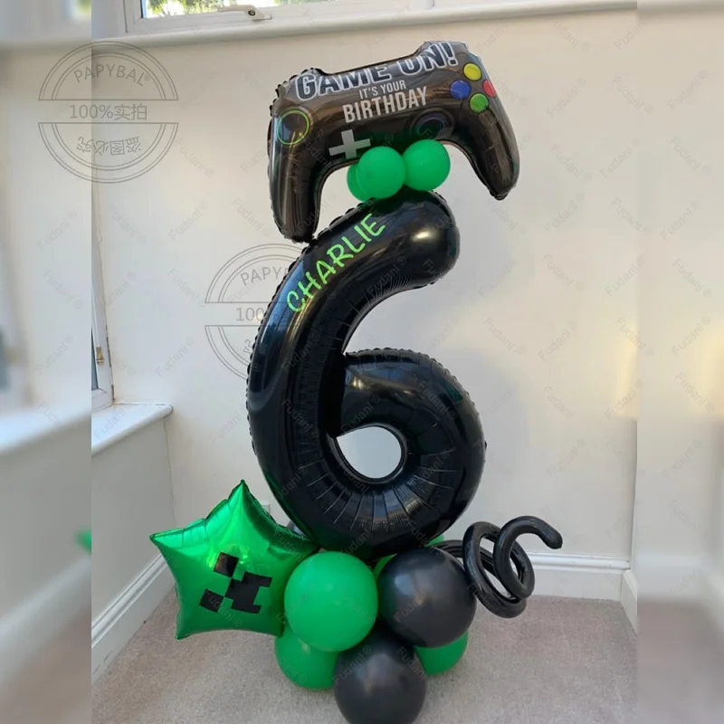18-teiliges Gamepad-Ballon-Set mit Schwarzen Zahlenballons für Geburtstagsfeiern und Gaming-Themenpartys