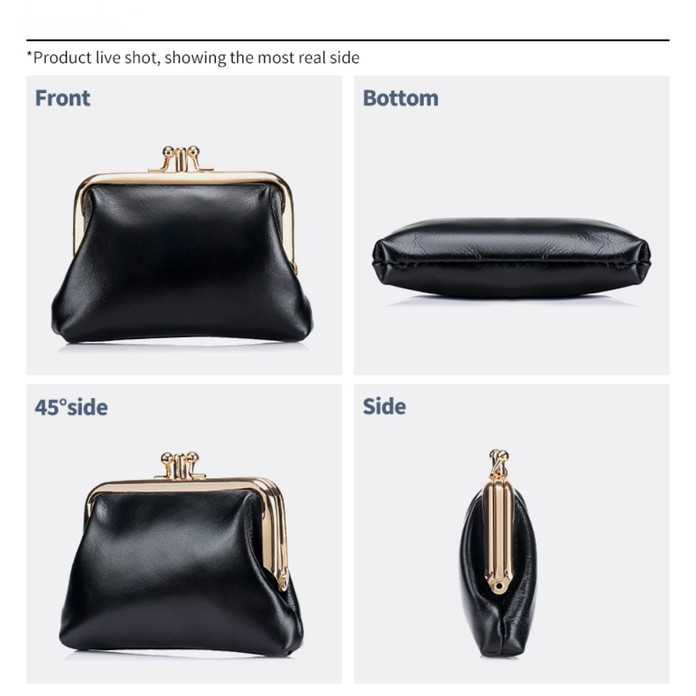 Royal Bagger Double Layer Coin Purse for Women Mini Oil Wax Skin Storage Bags Genuine Cow Leather Fashion Mouth Gold Bag 2075