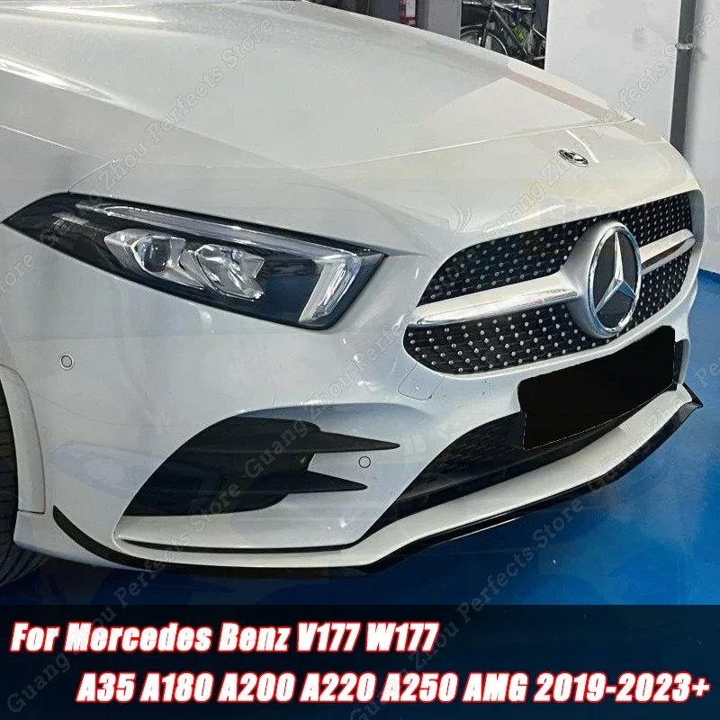 

For Mercedes Benz A Class V177 W177 A35 A180 A200 A220 A250 AMG 2019-2023+ Car Front Bumper Lip Splitter Trim Accessories