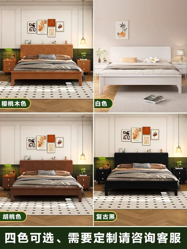 Solid wood double bed master bedroom home storage bedstead single wooden bed