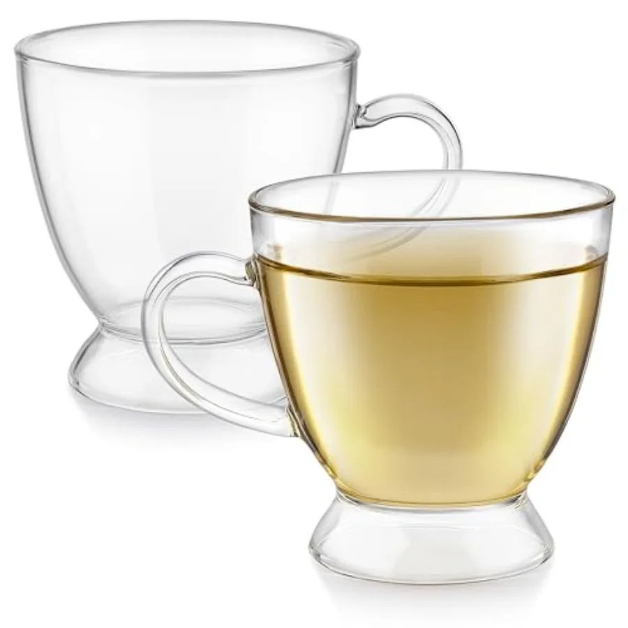 

Grand Bouquet 8-ounce Teacup Pair Clear Borosilicate Glass Cups with Footed Base for Coffee, Tea, and Desserts
