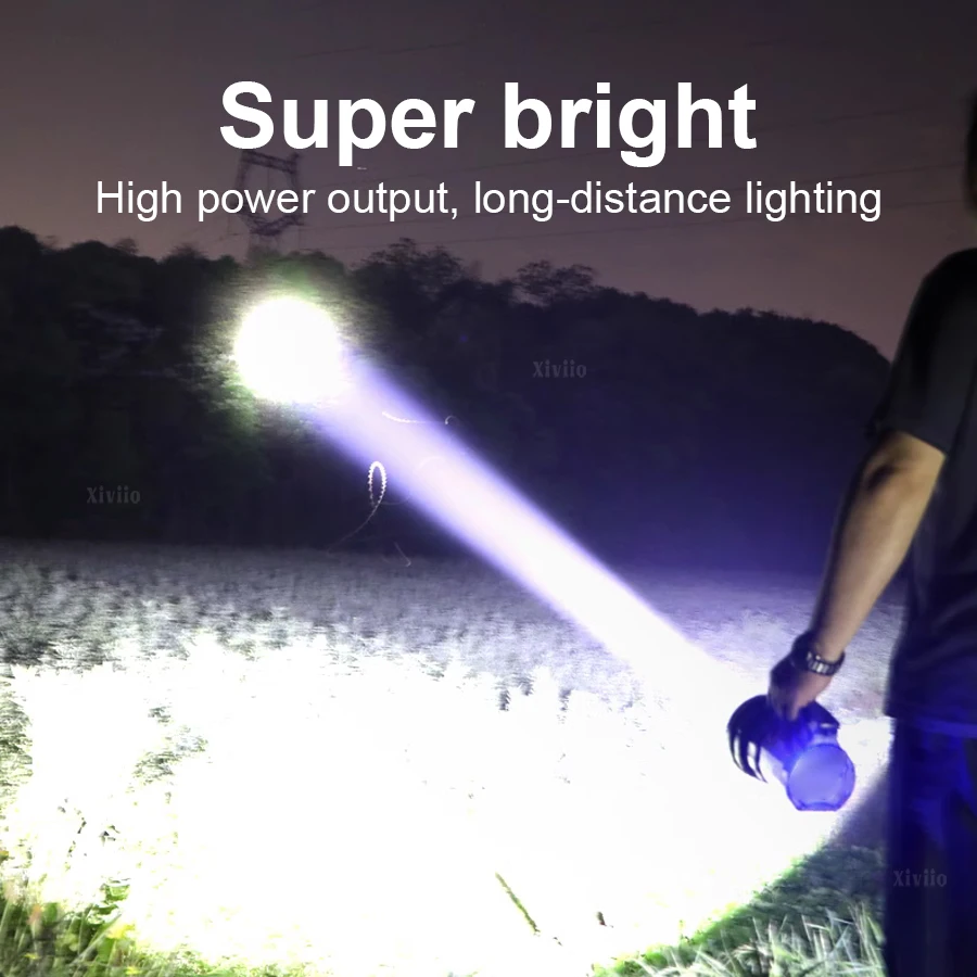 Portable Handheld Solar-Powered Flashlight 50000000LM Spotlight Rechargeable Torch Long Battery Life Outdoor Waterproof Lantern