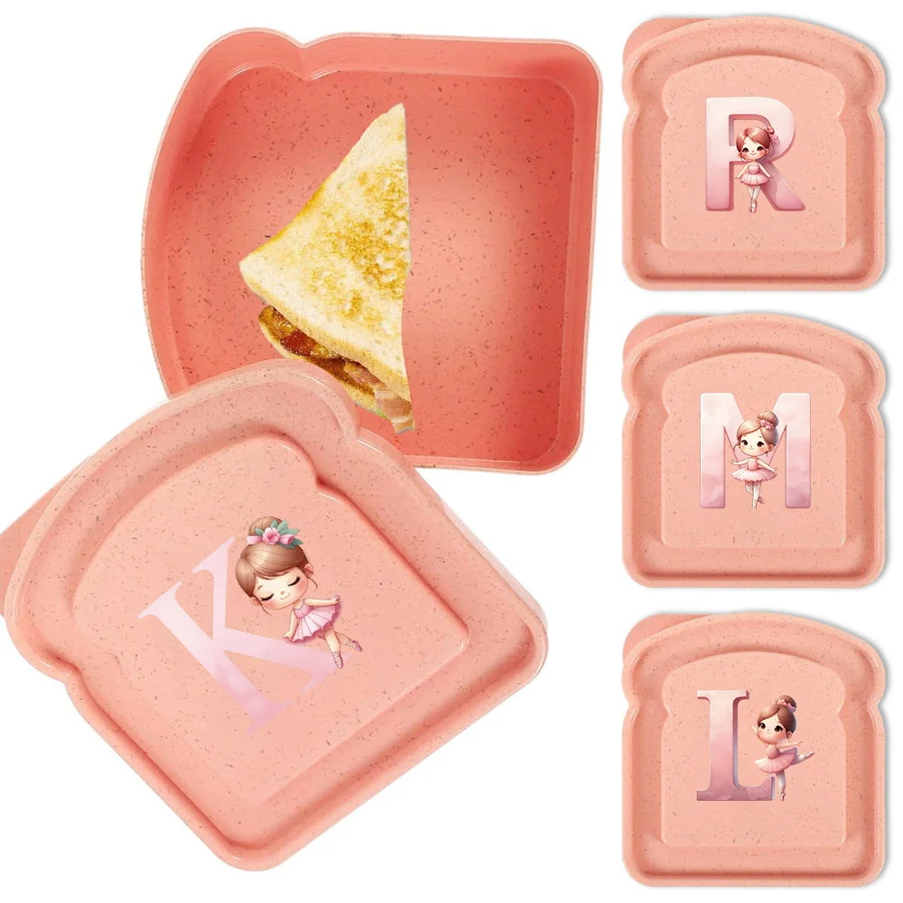 

Portable Plastics Toast Freshness Preservation Box with Cover Lunch Case Ballerina Girl Initial Name 26 Letters Pattern